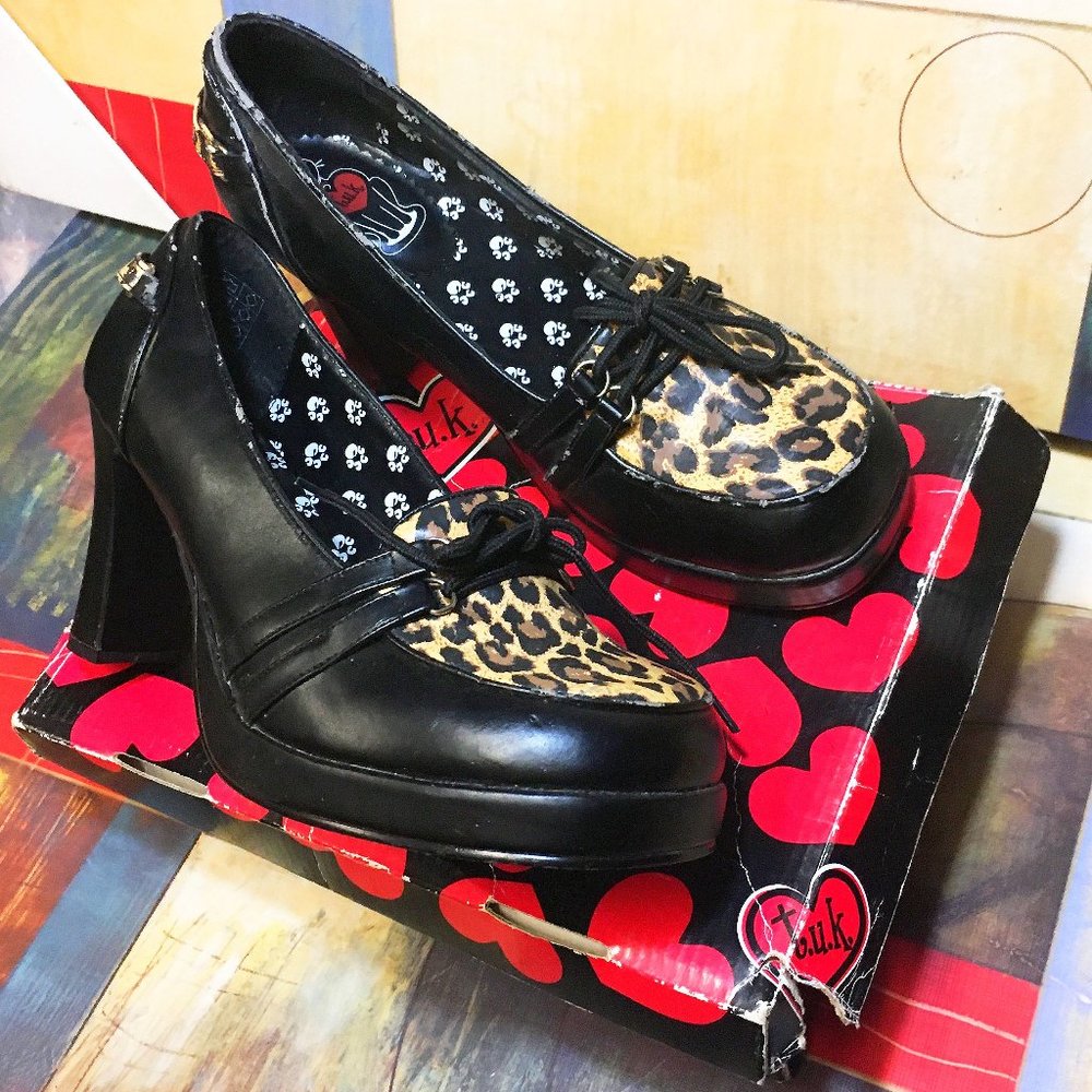 TUK A6953L Womens Hi Heel Platform Shoes - Black + Leopard Print (Discontinued)